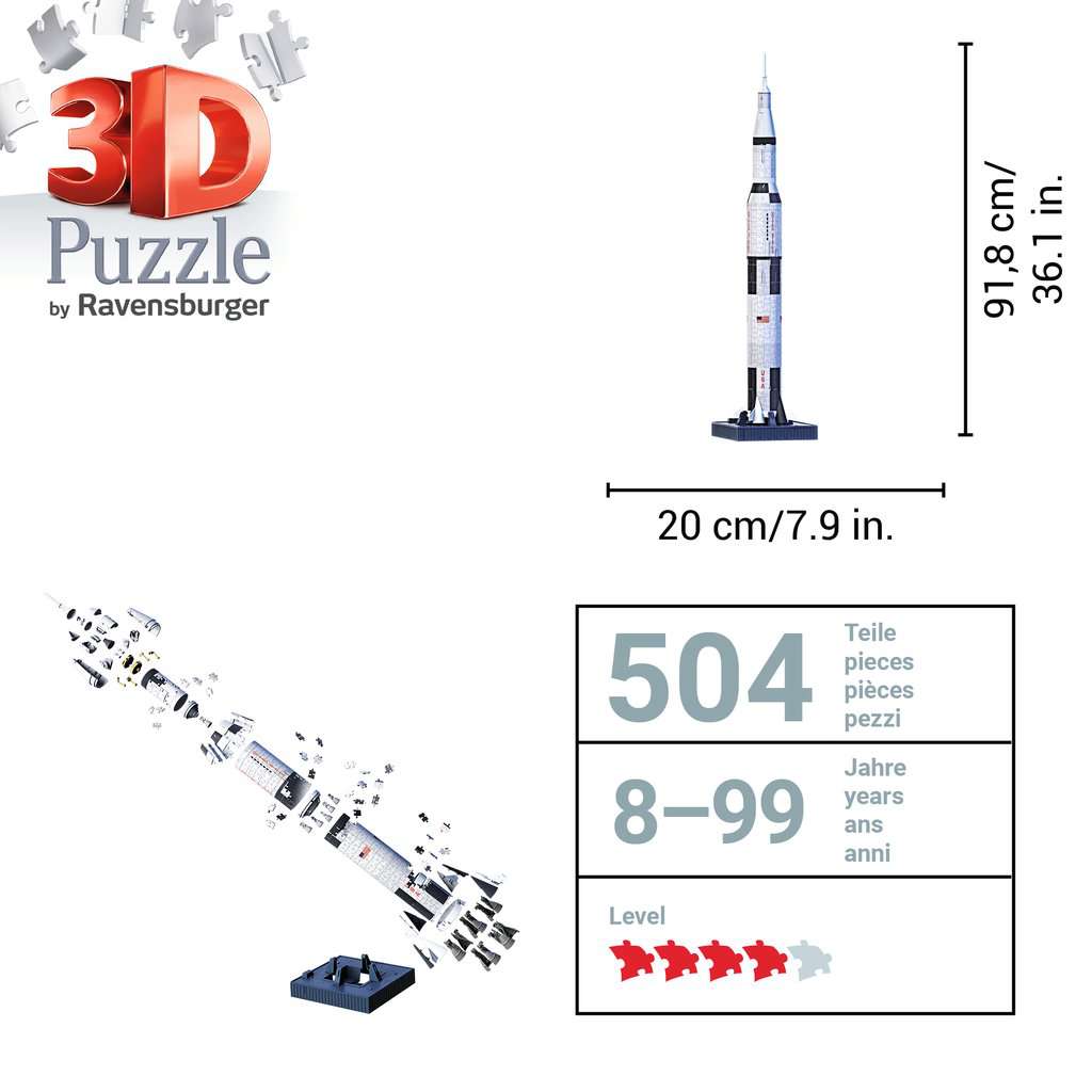 Ravensburger Puzzle 3d Fusée Apollo Saturn V - 440 Pièces