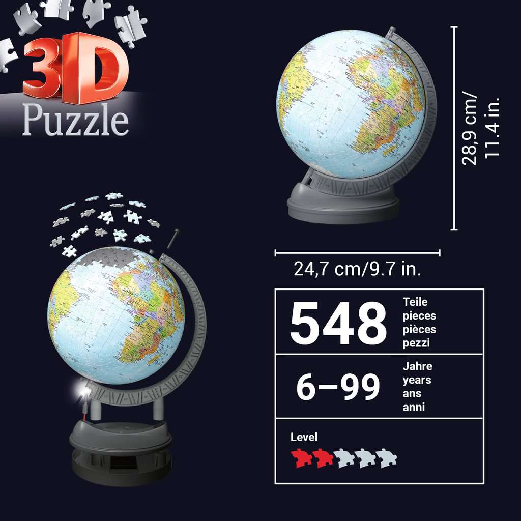 Puzzle 3D - Globe phosphorescent 180 pièces