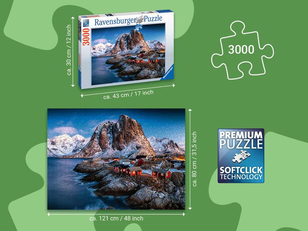 Ulmer Puzzleschmiede – Puzzle aurora borealis – 1000 pieces jigsaw puzzle –  Northern lights above the fishing village Hamnoy, Lofoten, Norway – BigaMart